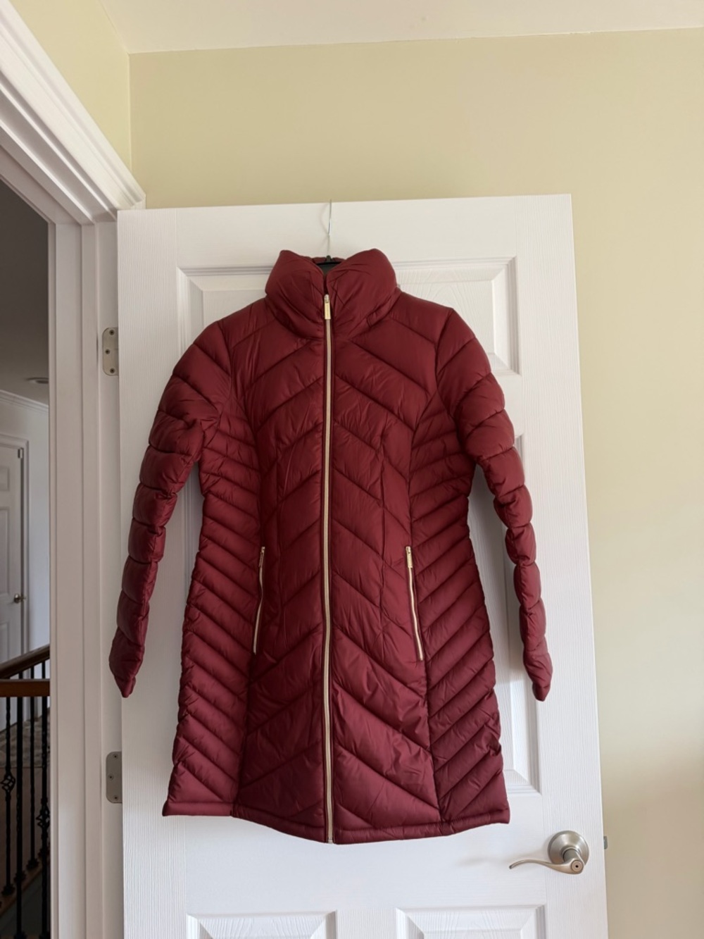 Michael Kors Long Quilted Puffer Coat - Burgundy
